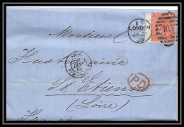 35858 N°32 Victoria 4p Red London St Etienne France 1869 Cachet 105 Lettre Cover Grande Bretagne England - Cartas & Documentos