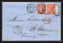 35841 N°32 Victoria 4p London St Etienne 1869 Cachet 103 Paire Lettre Cover Grande Bretagne England - Covers & Documents