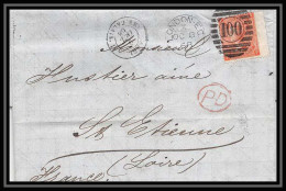 35832 N°32 Victoria 4p Red London St Etienne France 1868 Cachet 100 Lettre Cover Grande Bretagne England - Cartas & Documentos