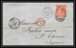 35824 N°32 Victoria 4p Red London St Etienne France 1869 Cachet 99 Lettre Cover Grande Bretagne England - Briefe U. Dokumente