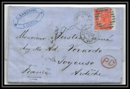 35823 N°32 Victoria 4p Red London St Etienne France 1869 Cachet 99 Lettre Cover Grande Bretagne England - Lettres & Documents