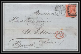 35804 N°32 Victoria 4p Red London St Etienne France 1867 Cachet 94 Lettre Cover Grande Bretagne England - Storia Postale