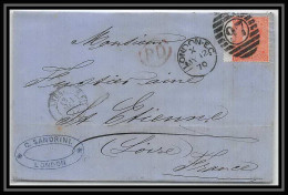 35812 N°32 Victoria 4p Red London St Etienne France 1870 Cachet 97 Lettre Cover Grande Bretagne England - Covers & Documents