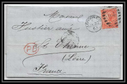 35805 N°32 Victoria 4p Red London St Etienne France 1867 Cachet 94 Lettre Cover Grande Bretagne England - Lettres & Documents