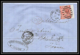 35793 N°32 Victoria 4p Red London St Etienne France 1864 Cachet 91 Lettre Cover Grande Bretagne England - Covers & Documents