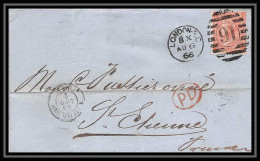 35792 N°32 Victoria 4p Red London St Etienne France 1866 Cachet 91 Lettre Cover Grande Bretagne England - Storia Postale