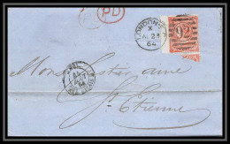 35799 N°32 Victoria 4p Red London St Etienne France 1864 Cachet 92 Lettre Cover Grande Bretagne England - Covers & Documents
