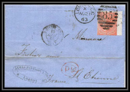 35765 N°32 Victoria 4p Red London St Etienne France 1863 Cachet 85 Lettre Cover Grande Bretagne England - Covers & Documents