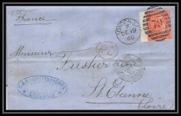 35754 N°32 Victoria 4p Red London St Etienne France 1868 Cachet 79 Lettre Cover Grande Bretagne England - Brieven En Documenten