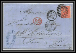 35740 N°32 Victoria 4p Red London St Etienne France 1870 Cachet 78 Lettre Cover Grande Bretagne England - Cartas & Documentos