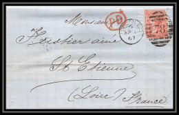 35739 N°32 Victoria 4p Red London St Etienne France 1867 Cachet 78 Lettre Cover Grande Bretagne England - Covers & Documents