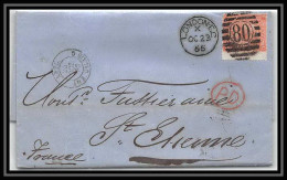 35756 N°32 Victoria 4p Red London St Etienne France 1866 Cachet 80 Lettre Cover Grande Bretagne England - Covers & Documents