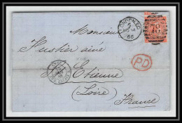 35741 N°32 Victoria 4p Red London St Etienne France 1866 Cachet 78 Lettre Cover Grande Bretagne England - Brieven En Documenten