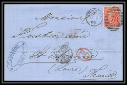 35744 N°32 Victoria 4p Red London St Etienne France 1869 Cachet 78 Lettre Cover Grande Bretagne England - Cartas & Documentos