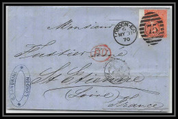 35728 N°32 Victoria 4p Red London St Etienne France 1870 Cachet 75 Lettre Cover Grande Bretagne England - Covers & Documents