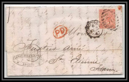 35732 N°32 Victoria 4p Red London St Etienne France 1867 Cachet 76 Lettre Cover Grande Bretagne England - Cartas & Documentos