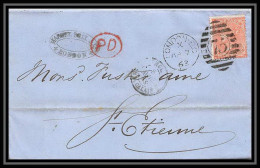 35723 N°32 Victoria 4p Red London St Etienne France 1863 Cachet 75 Lettre Cover Grande Bretagne England - Covers & Documents
