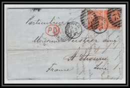 35717 N°32 Victoria 4p London St Etienne France 1867 Cachet 73 Paire Lettre Cover Grande Bretagne England - Storia Postale