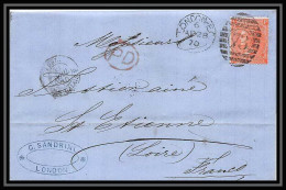 35711 N°32 Victoria 4p Red London St Etienne France 1870 Cachet 73 Lettre Cover Grande Bretagne England - Lettres & Documents