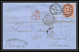 35710 N°32 Victoria 4p Red London St Etienne France 1863 Cachet 73 Lettre Cover Grande Bretagne England - Storia Postale