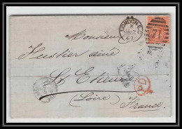 35695 N°32 Victoria 4p Red London St Etienne France 1867 Cachet 71 Lettre Cover Grande Bretagne England - Covers & Documents