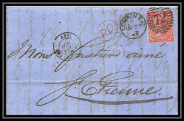 35707 N°32 Victoria 4p Red London St Etienne France 1862 Cachet 72 Lettre Cover Grande Bretagne England - Covers & Documents