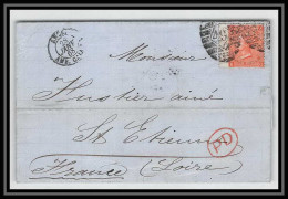 35689 N°32 Victoria 4p Red London St Etienne France 1868 Cachet 49 Lettre Cover Grande Bretagne England - Storia Postale