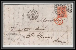 35690 N°32 Victoria 4p Red London St Etienne France 1868 Cachet 49 Lettre Cover Grande Bretagne England - Covers & Documents