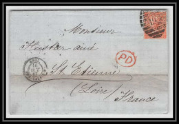 35678 N°32 Victoria 4p Red London St Etienne France 1867 Cachet 49 Lettre Cover Grande Bretagne England - Briefe U. Dokumente