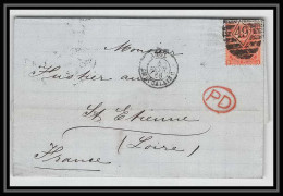 35681 N°32 Victoria 4p Red London St Etienne France 1867 Cachet 49 Lettre Cover Grande Bretagne England - Covers & Documents