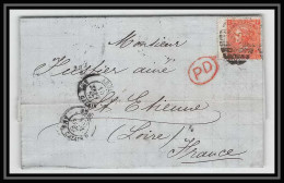 35677 N°32 Victoria 4p Red London St Etienne France 1867 Cachet 48 Lettre Cover Grande Bretagne England - Brieven En Documenten