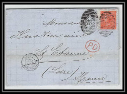 35673 N°32 Victoria 4p Red London St Etienne France 1868 Cachet 48 Lettre Cover Grande Bretagne England - Covers & Documents