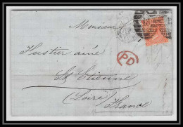 35669 N°32 Victoria 4p Red London St Etienne France 1868 Cachet 48 Lettre Cover Grande Bretagne England - Covers & Documents