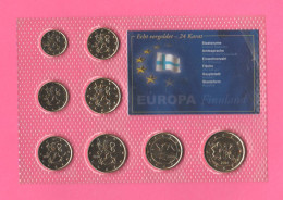 Finland € Set 1 2 5 10 20 50 Cents + 1 2 € Euro Gold Plated Finlandia Plaqué Or Vergoldet Finland Placcate Oro 24 K - Finlande