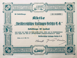 Autriche: Linz 1926: Un Action: Oberösterreichische Kraftwagen-Verkehrs.- AG 10 Schilling - Automobil