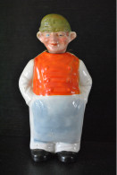 PERSONNAGE TETE A BASCULE EN PORCELAINE PEINTE SANS MARQUE NI CACHET TABLIER BONNET EPICIER MEUNIER BOUCHER - Sonstige & Ohne Zuordnung