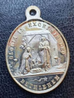 Beau Pendentif Médaille Religieuse Bronze Argenté Fin XIXe "La Sainte Famille - Bethléem" Religious Medal - Religión & Esoterismo