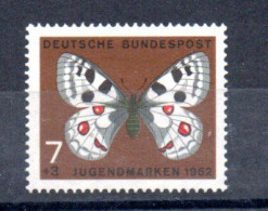 ALLEMAGNE - GERMANY - 1962 - SURTAXE AU PROFIT DE LA JEUNESSE - PAPILLONS - SCHMETERLING - BUTTERFLIES - 7+3 - - Ungebraucht