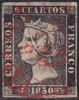 Spain 1850 Sc 1b España Ed 1 Used Valencia Date (baeza) Cancel Type I Position 21 Thin At Top - Usati