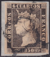 Spain 1850 Sc 1 España Ed 1A Used Spider (araña) Cancel Type II Position 17 On Piece - Used Stamps