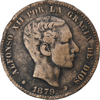 Espagne, Alfonso XII, 10 Centimos, 1879, Barcelona, Cuivre, TB+, KM:675 - Premières Frappes