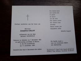 Josephina Callay ° Hoboken 1921 + Ekeren 1994 X Bernard Haverhals - Obituary Notices