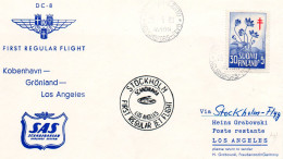 FINLANDE.1960. AERIEN: "1ER VOL KOBENHAVN - LOS ANGELES". ANTITUBERCULOSIS. - Covers & Documents