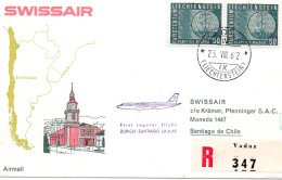 LIECHTENSTEIN.1962. "1ER VOL ZURICH- SANTIAGO". (CHILI). - Aéreo