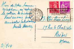 FRANCE.1939.  "UTILISEZ LA POSTE AERIENNE...".TYPE MERCURE.PAIX. - 1927-1959 Cartas & Documentos