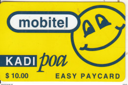 TANZANIA - Blue Smiling Sun, KADI Poa By Mobitel Prepaid Card $10(thin Plastic), CN : TANEJB, Exp.date 01/01/00, Used - Tansania