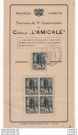 Belgique Belgie - Philatelie Charité - X° Anniversaire Du Cercle L'amicale Avec 5 Timbres 20c+20 1924 - Covers & Documents