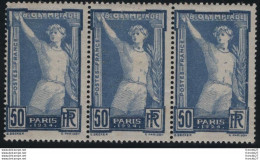 France - YT 186 - 8ème Olympiade Paris 1924 - Athlète - 50 Fr - Bloc De 3 Timbres - Neufs