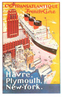 Publicite - Compagnie Générale Transatlantique Frenchline Havre Plymouth New-York - Art Peinture Illustration - Vintage  - Pubblicitari