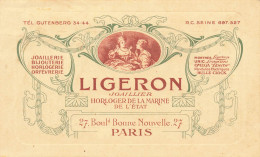 Paris 2ème & 10ème * LIGERON Joaillier Horlogerie De Marine De L'état Bijouterie 27 Bd Bonne Nouvelle * Carte De Visite - Distretto: 02